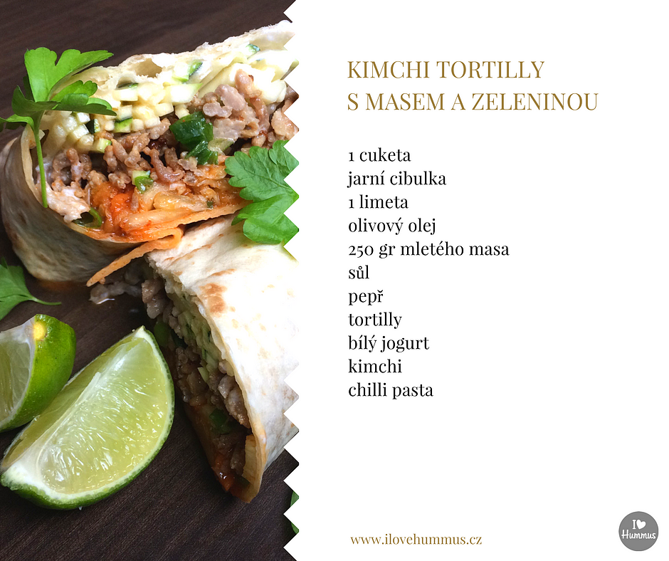 Kimchi tortilly s masem a zeleninou